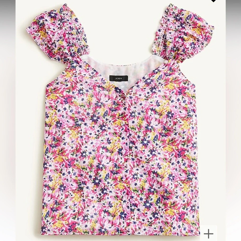 NWT J. Crew Cap-sleeve Crinkle Chiffon Top in floral fields size Small